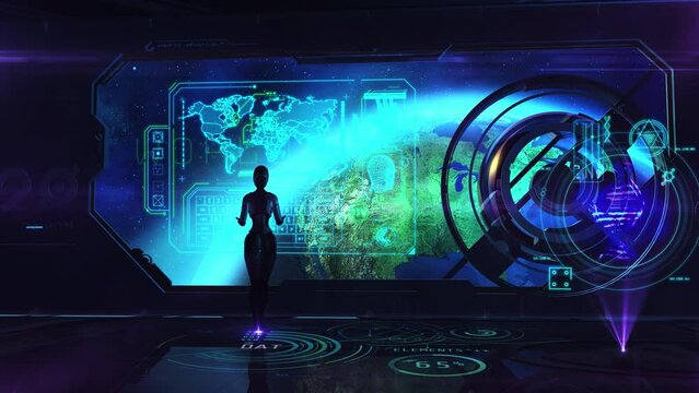 The alien explores humanity from a ship in orbit, 3D render