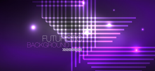 Background neon glowing lines and geometric shapes. Lights in the dark wallpaper for concept of AI technology, blockchain, digital, communication, 5G, science
