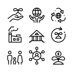 ESG concept. Environmental, social, and corporate governance related editable stroke outline icons set 