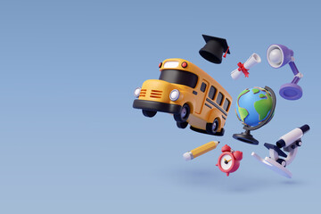 3d Vector of collection of education icon on blue, Education and welcome back to school concept