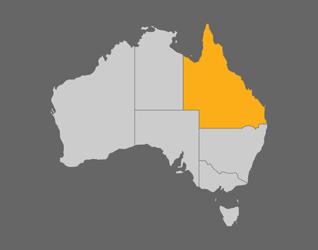 Queensland Highlight Vector Map On Gray Background