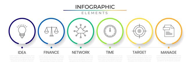 Circular annual timeline infographic design vector with icons. Business idea network project template for presentation and report.