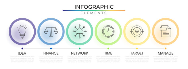 Circular horizontal row workflow infographic design vector with icons. Annual plan network project template for presentation and report.