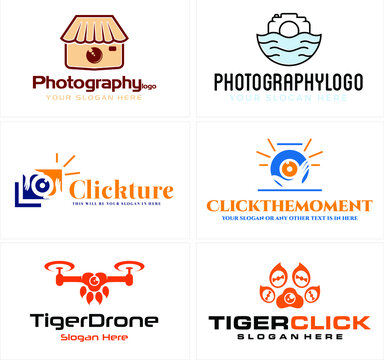 Modern photography logo design with symbol camera beach and drone combination design vector illustration template