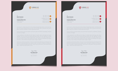Abstract minimal unique clean elegant company creative corporate modern professional identity business letterhead template design in minimalist style with orange red black shapes.