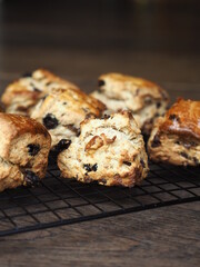 Golden brown baked raisin scones