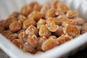 Close-up of fermented soybeans, natto