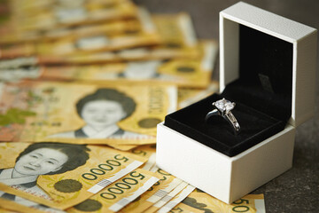 wedding ring on korean money