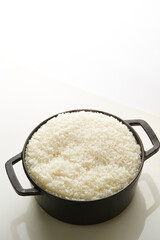 Ripe rice in a cast iron pot