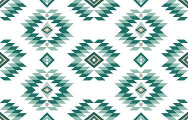 green geometric Aztec style. Mosaic on the tile. African Moroccan pattern. Ethnic carpet. Majolica. Asian rug. Tribal vector ornament. Aztec geo pattern. Native design for fabric print. seamless - obrazy, fototapety, plakaty