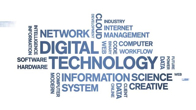 4k Digital Technology Animated Tag Word Cloud;Text Design Animation typography seamless loop.