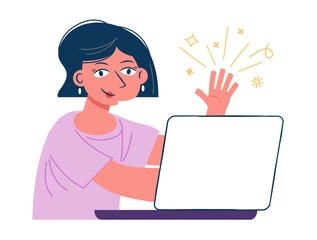 Woman working with a laptop. Concept illustration for working, freelancing, studying, education, work from home. Vector illustration in flat cartoon style