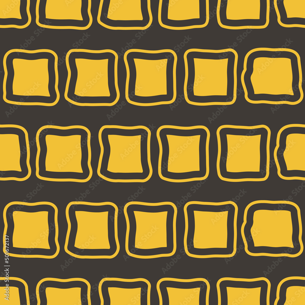 Poster Yellow shapeless cubes, as if molded from plasticine. Vector with childish and crooked squares that make up the pattern.