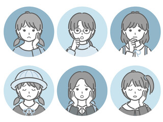 困る小学生女子の丸アイコンセット