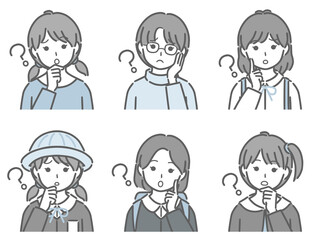 疑問に思う小学生女子の上半身セット