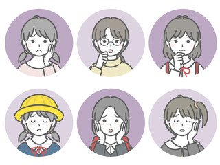 困る女の子の丸アイコンセット