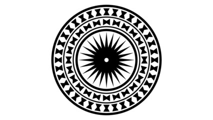black and white round stamp Mayan art