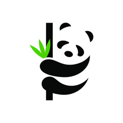 an illustration of a panda logo climbing a bamboo tree © drra_k