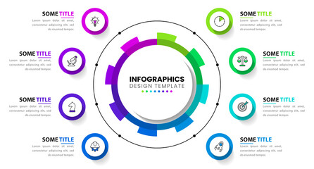 Infographic template with icons and 8 options or steps. Gear