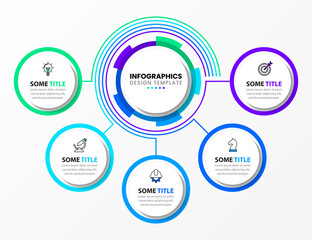 Infographic template with icons and 5 options or steps. Gear