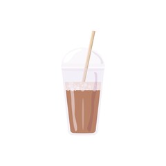 The icon of a transparent cup with coffee and a straw. Design of a vector illustration of a drink