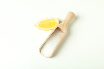Naklejka na ściany i meble Concept of cleaning products, lemon acid on white background