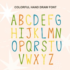 Hand drawn ABC letters. Bright transparent vector font for your design. Colorful english alphabet.