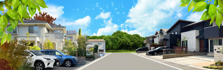 Fototapeta na wymiar 夏の新緑　戸建て住宅　キラキラ風景