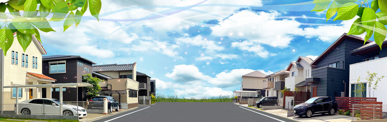 Fototapeta premium 夏の新緑 戸建て住宅 キラキラ風景