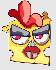 cartoon chicken head with angry expression with mouth open and showing big teeth