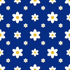Seamless pattern with daisies on a blue background.