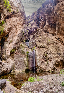 Barranco del Infierno waterfall on trekking walking path near Adeje on Tenerife, Spain