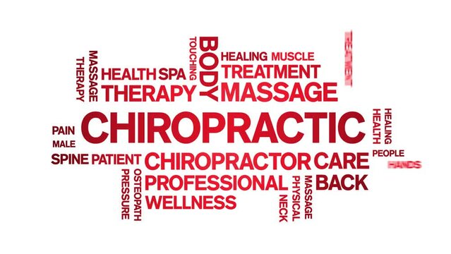 Chiropractic Animated tag word cloud;text design animation kinetic typography seamless loop.