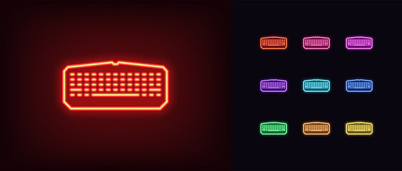 Outline neon gaming keyboard icon. Glowing neon wireless computer keyboard, game device pictogram. Cyber sport © Дмитрий Майер