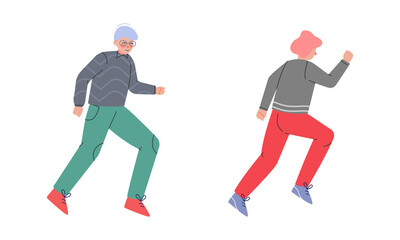 Man Character Running in a Hurry and Hasten Somewhere Vector Set