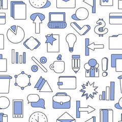 Different line style icons seamless pattern. Bussines, managment template. Business strategy wallpaper. Black and white marketing seamless pattern.