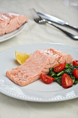 Fried red fish, Ukrainian cuisine. Photo of food on a white background