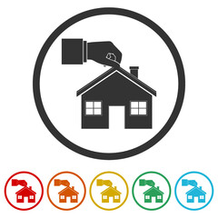 Hand giving house icon. Set icons colorful