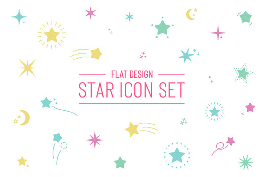 Star Shape Icon Set - Colorful Different Vector Illustrations Isolated On White Background