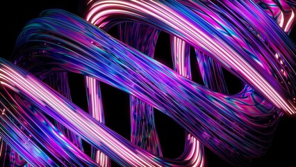 Futuristic iridescent spiral design. 3d render abstract art. Trendy neon lines and waves on black background. Digital illustration for wallpapers, posters and covers. 