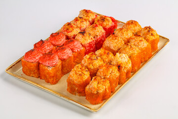 Baked japanese traditional sushi roll