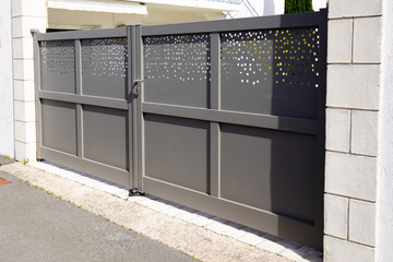 portal aluminum double grey metal gate high of modern gray suburb house entrance