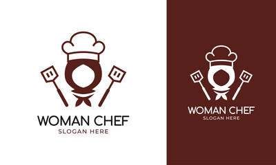 Hijab girl chef logo with spatula icon and halal food concept