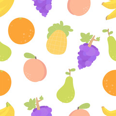 seamless pattern cartoon funny Fruit. freshness background. pineapple, banana, pineapple, orange, peach, pear.