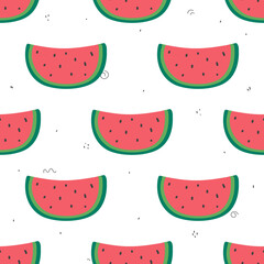 cute sweet summer seamless pattern with watermelon slices. for wallpaper, fabric, wrapping paper or decoration. Vector shabby hand drawn illustration