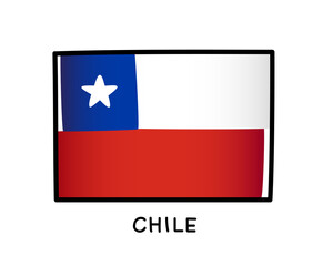 Chile flag. Colorful Chilean flag logo. Blue, white and red brush strokes, hand drawn. Black outline. Vector illustration