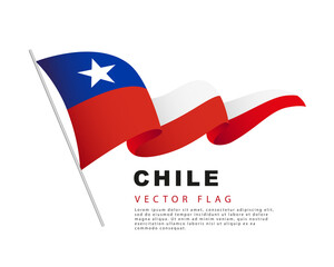 The flag of Chile hangs on a flagpole and flutters in the wind. Vector illustration isolated on white background.