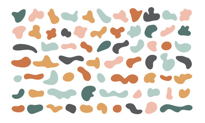 Modern color palette of abstract liquid shape. Boho organic random blob elements