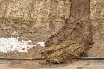 Poor quality turf. Dead plants on the slope. Yellowed rolled lawn. The lawn did not take root