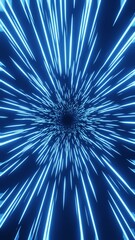 Abstract futuristic Speed lights tunnel, time warp, traveling in space, background vertical 3D rendering